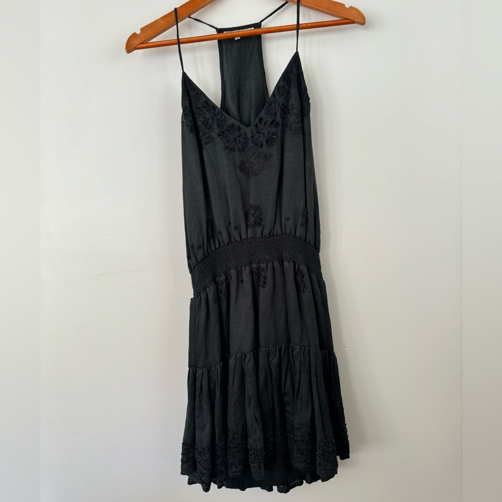 Karina Grimaldi Black Embroidered Drop Waist Backless Dress